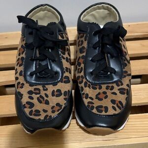Leopard Print Kids Shoes with Black Accents
